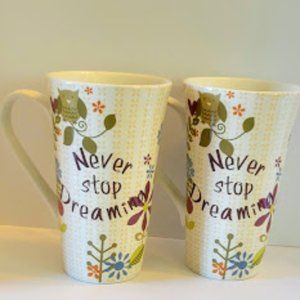 Set of 2, 222 Fifth Owl Believe in Yourself, Never Stop Dreaming Tall Coffee Mug